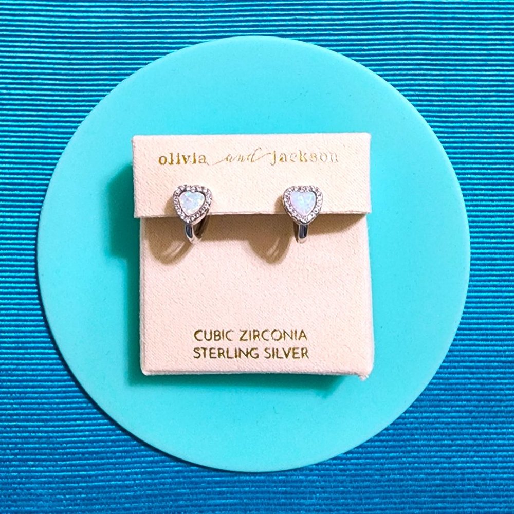 Olivia and Jackson heart shaped earrings Silver/Light Blue toned earrings/NWT